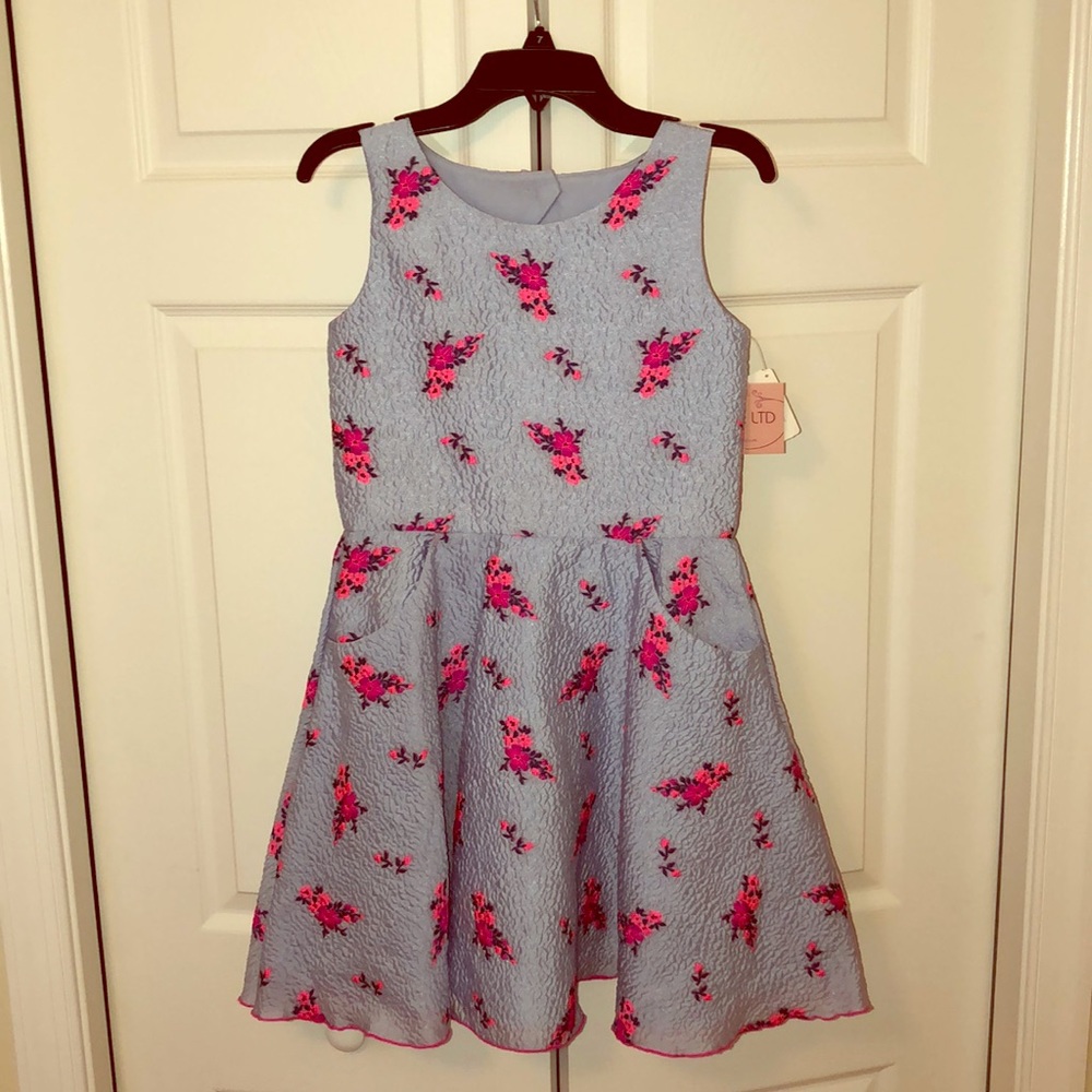 ZOE LTD Blue dress w/ Pink flowers & Zipper SZ 12